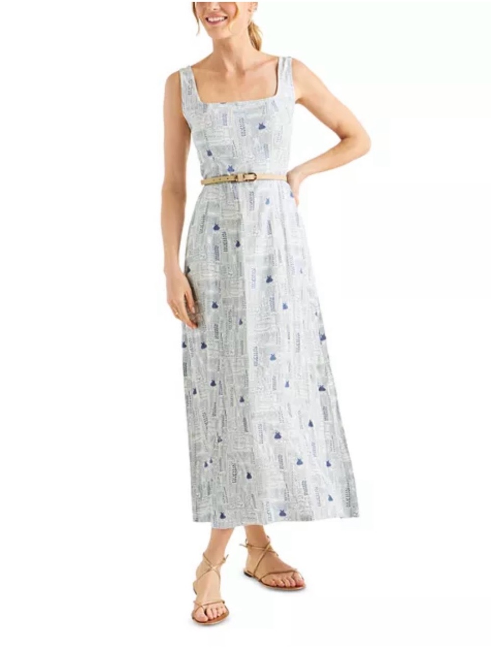 NWT Splendid Tessa EZE Printed White Blue Maxi Sun Dress Linen Blend Sz S